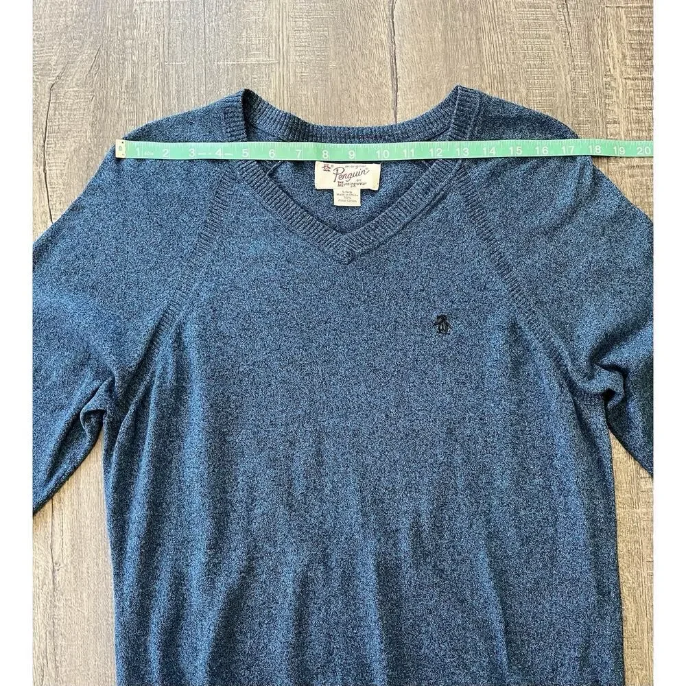 Penguin by Munsingwear Sweater Mens Pullover Blue V Neck 100% Pima Cotton, Large